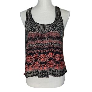 Angie - Tribal Boho Flowy Tank Top Racerback Blouse Red Black - Small